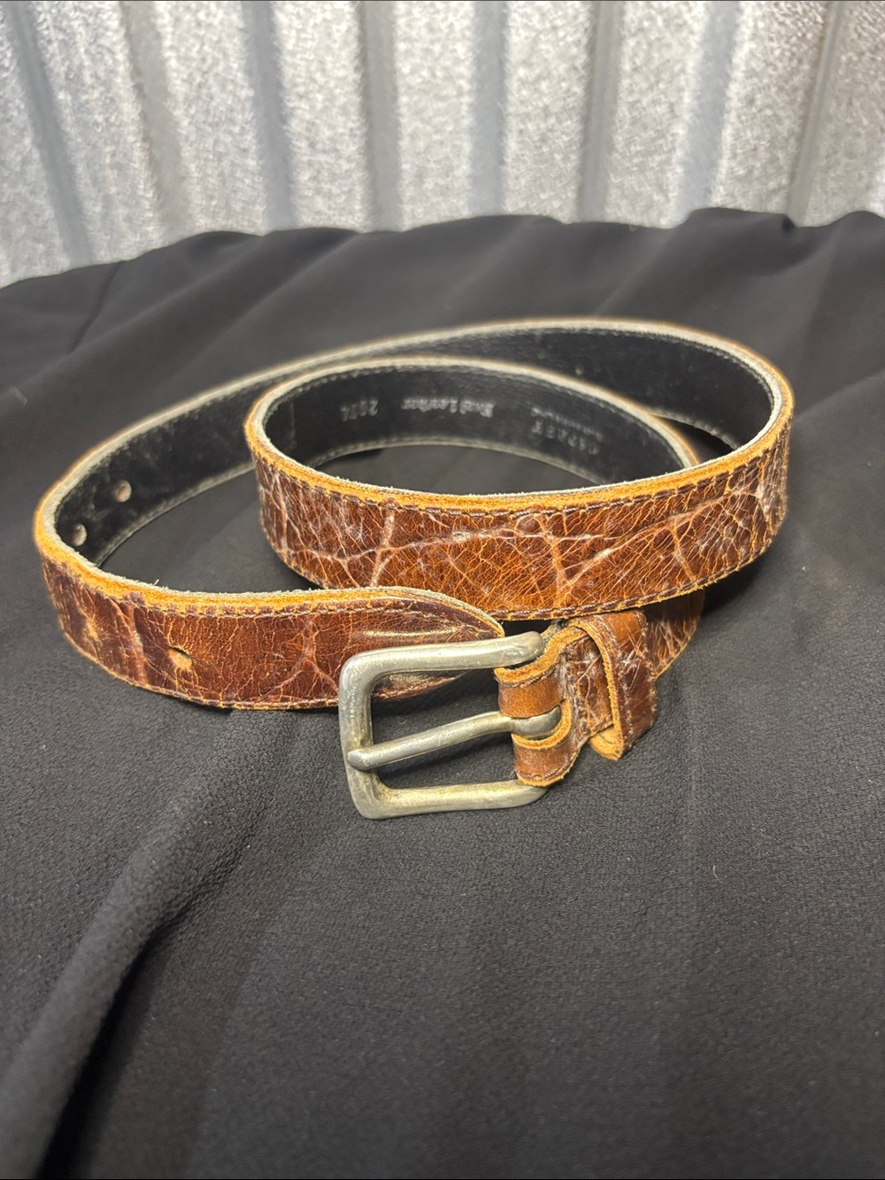 Osprey Brown Cracked Leather Belt with Brushed Metal Buckle